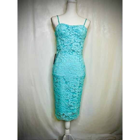 Marciano Guess Fifi Lace Bodycon Midi Dress blue tint women's size 6 - NWT - Picture 1 of 8